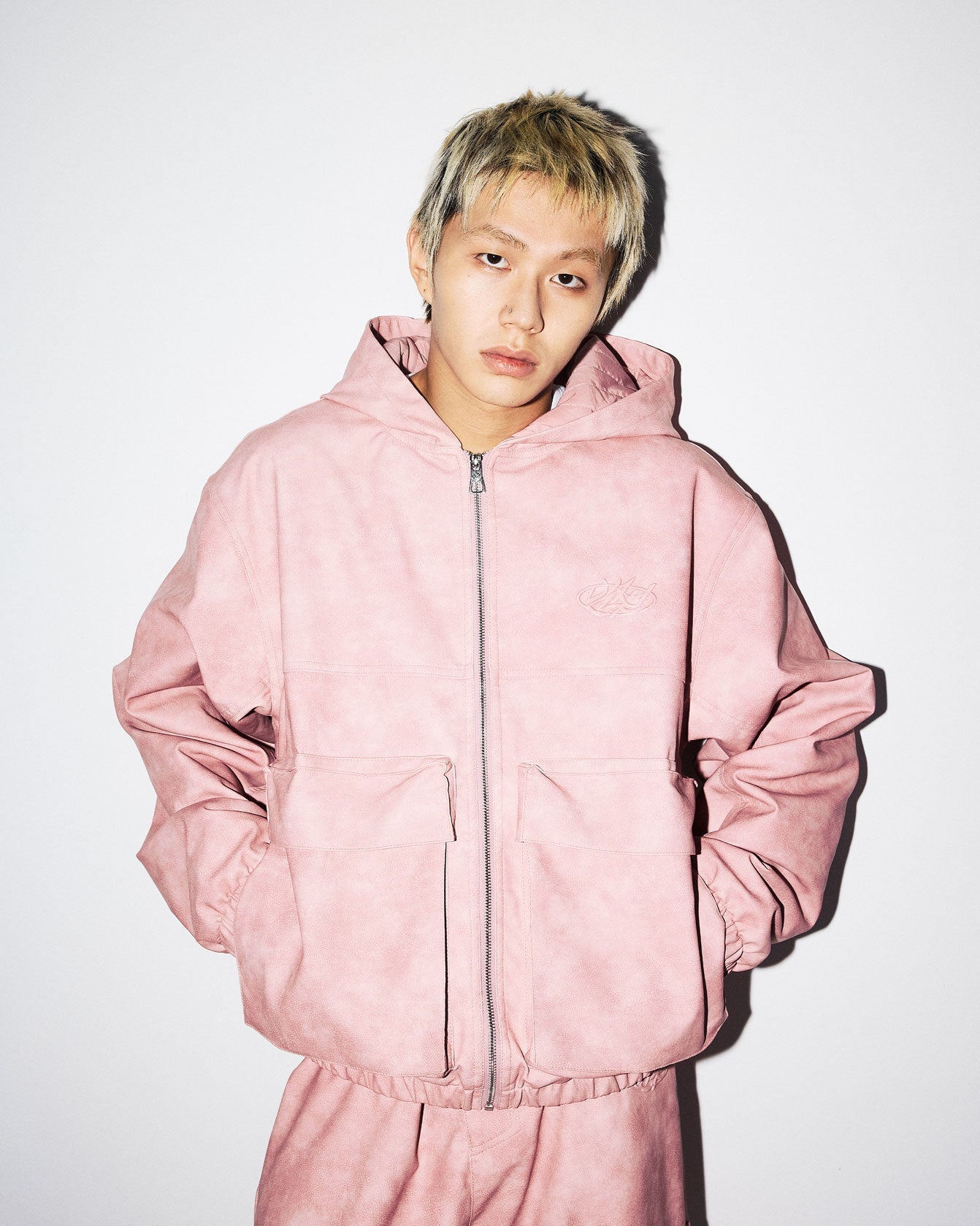 VICINITY Script Logo Leather Jacket Vintage Pink