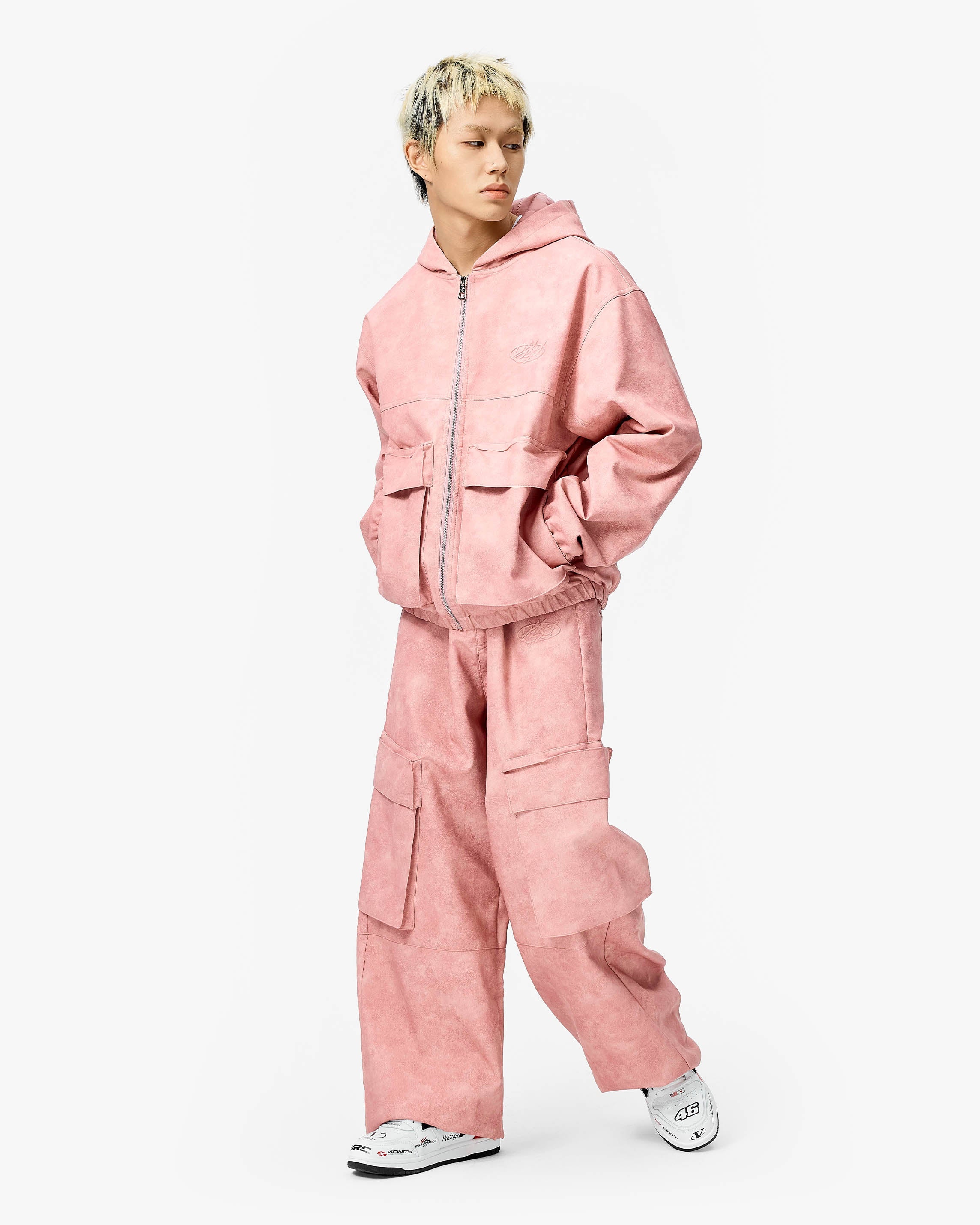 VICINITY Script Logo Leather Jacket Vintage Pink