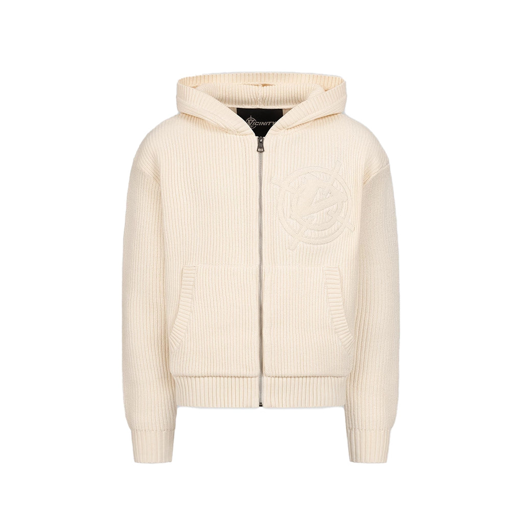 VICINITY V-Logo Knit Zip Hoodie Beige