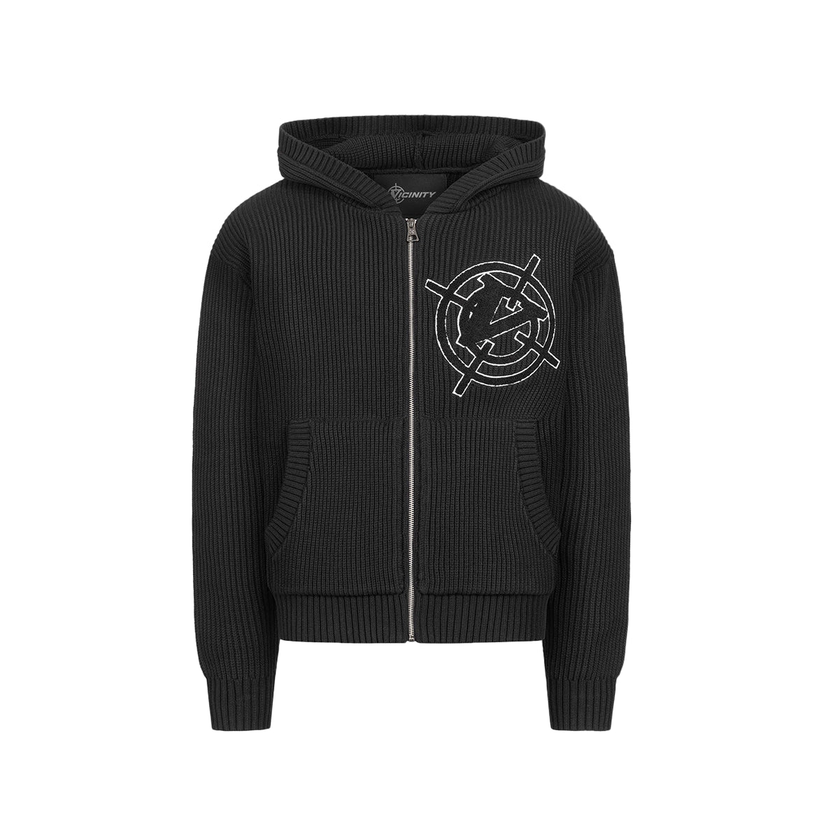 VICINITY V-Logo Knit Zip Hoodie Black