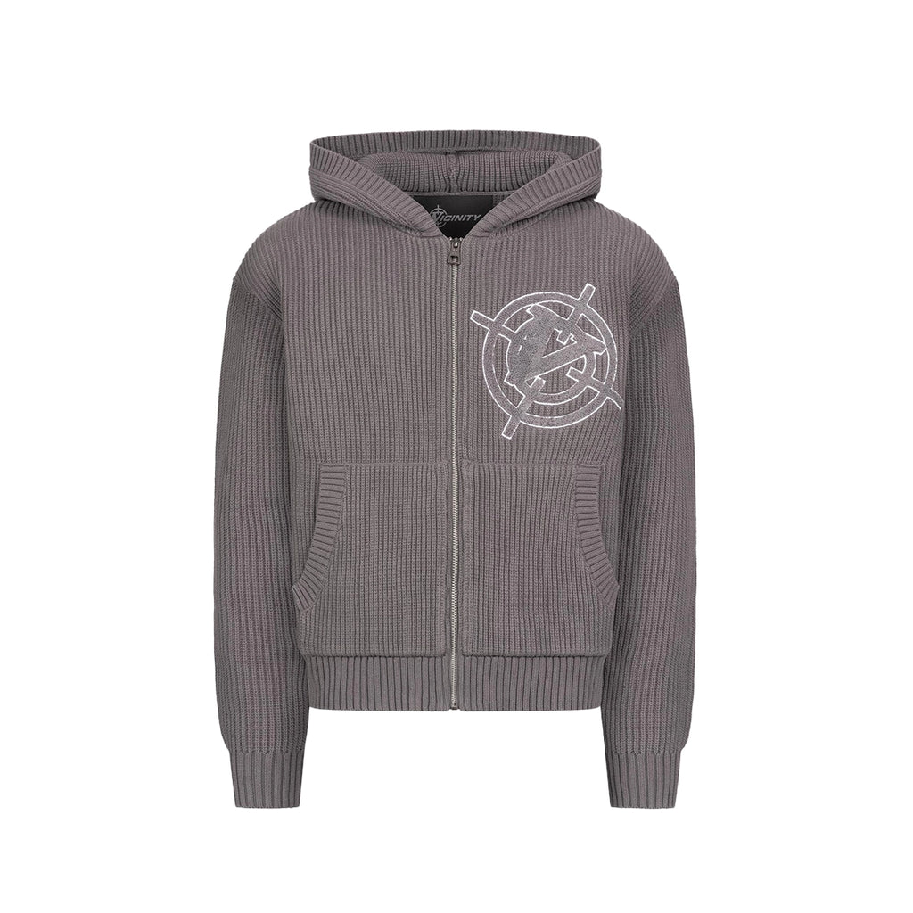 VICINITY V-Logo Knit Zip Hoodie Ash Grey
