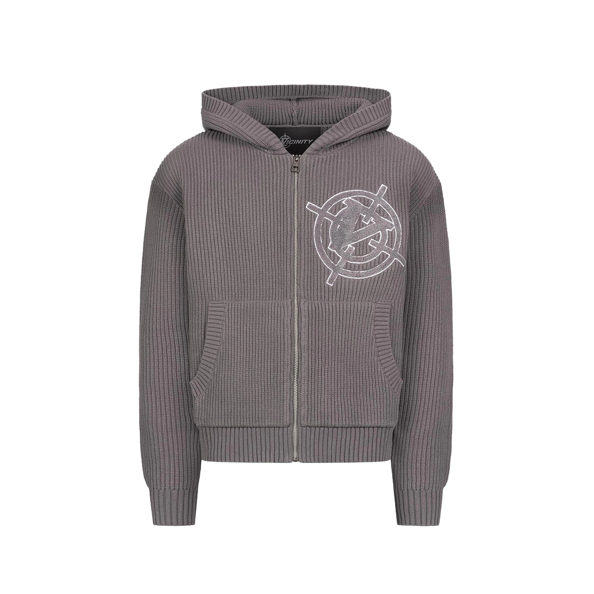 VICINITY V-Logo Knit Zip Hoodie Ash Grey